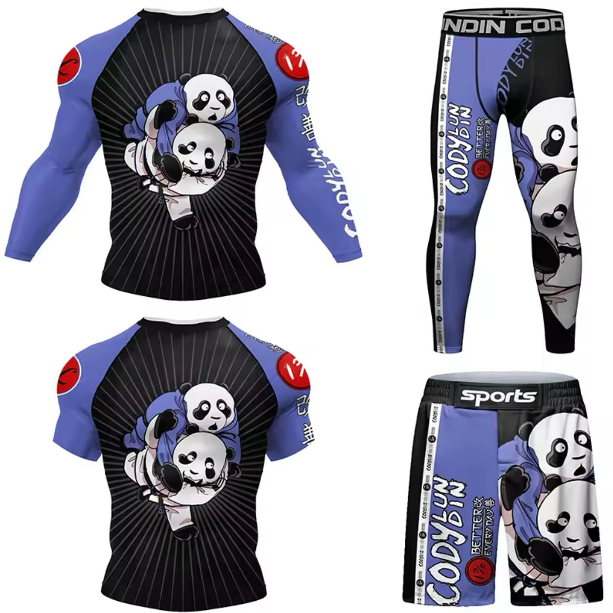 Judo Panda Premium BJJ No Gi / MMA Set. Rash Guard, Shorts & Spats