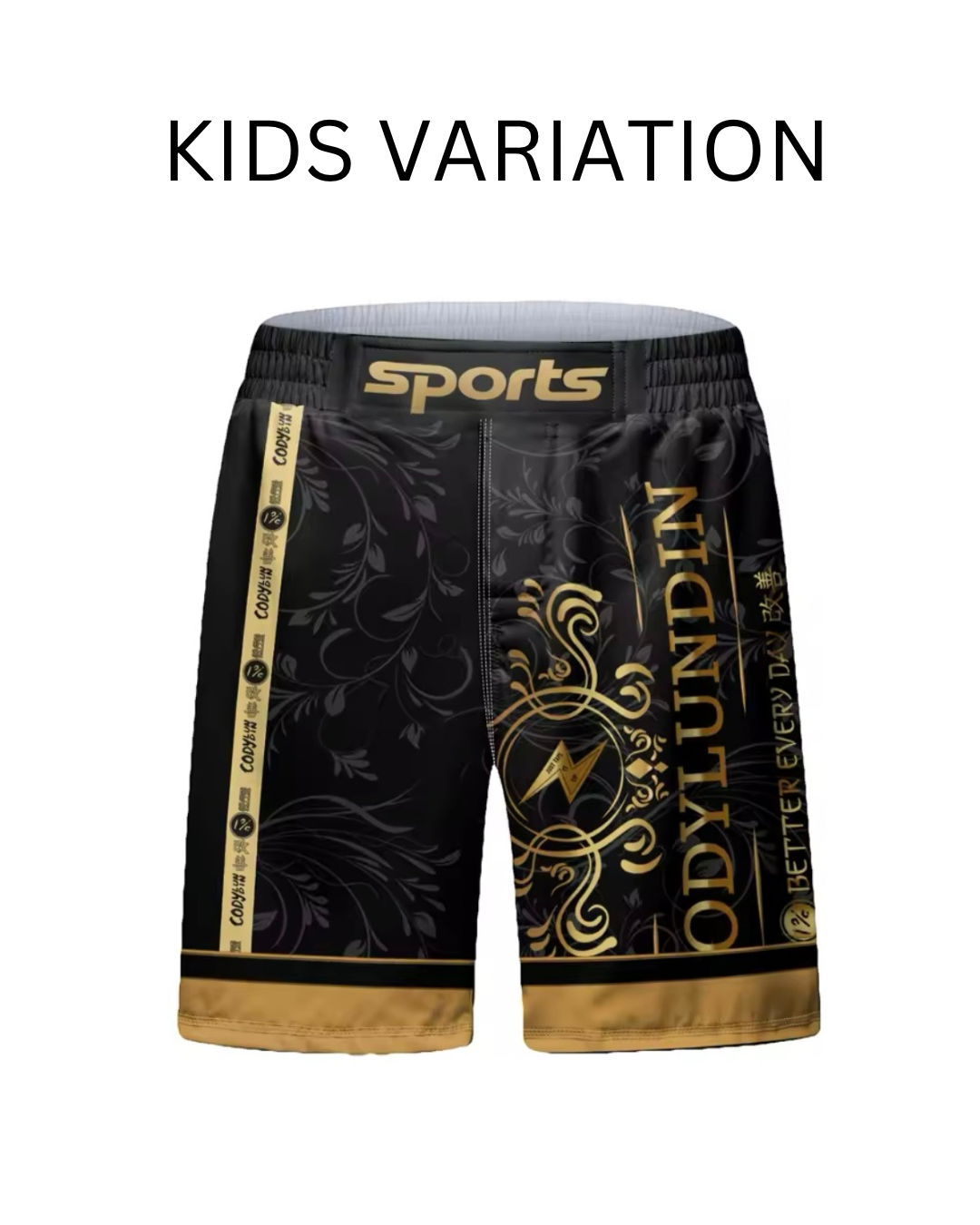 Black & Gold Premium BJJ No Gi / MMA Set. Rash Guard, Shorts & Spats