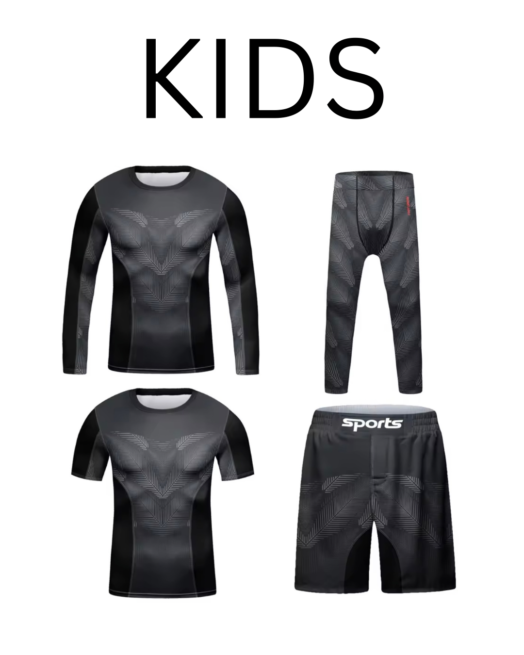 Dark Premium BJJ No Gi / MMA Set. Rash Guard, Shorts & Spats