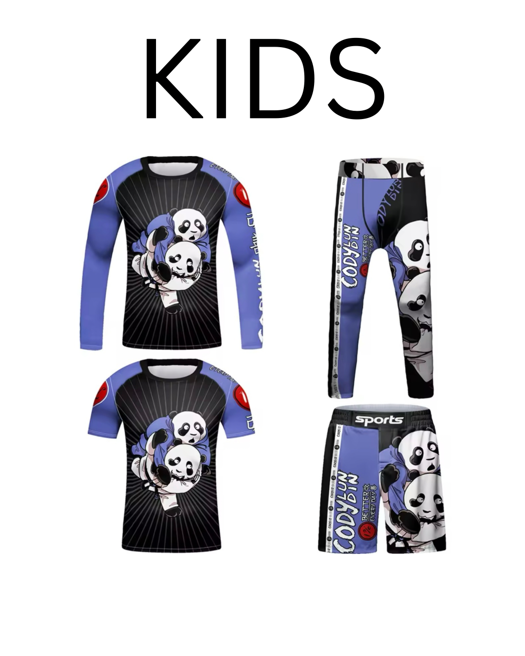 Judo Panda Premium BJJ No Gi / MMA Set. Rash Guard, Shorts & Spats