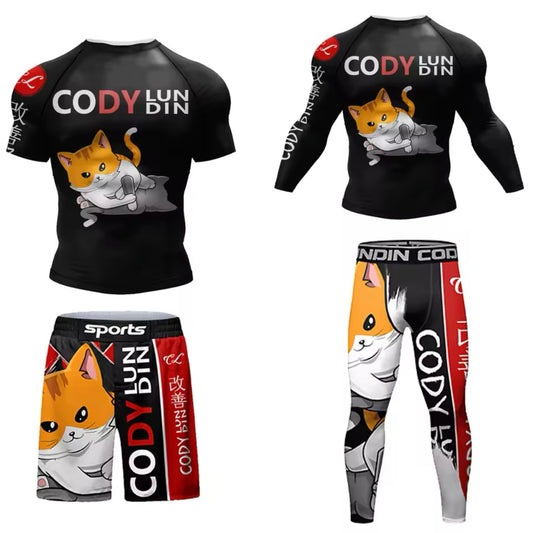 Cat Premium BJJ No Gi / MMA Set. Rash Guard, Shorts & Spats