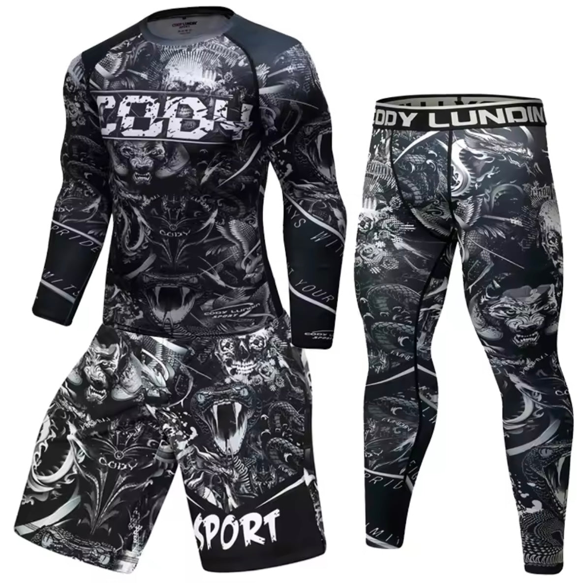 Venom & Death Premium BJJ No Gi / MMA Set. Rash Guard, Shorts & Spats
