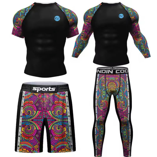 Psychedelic Premium BJJ No Gi / MMA Set. Rash Guard, Shorts & Spats