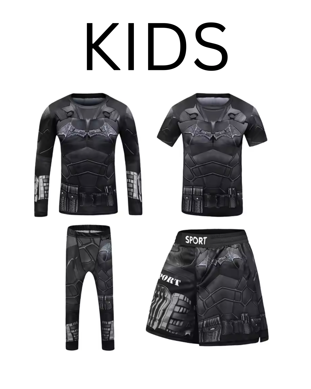 Batman Premium BJJ No Gi / MMA Set. Rash Guard, Shorts & Spats