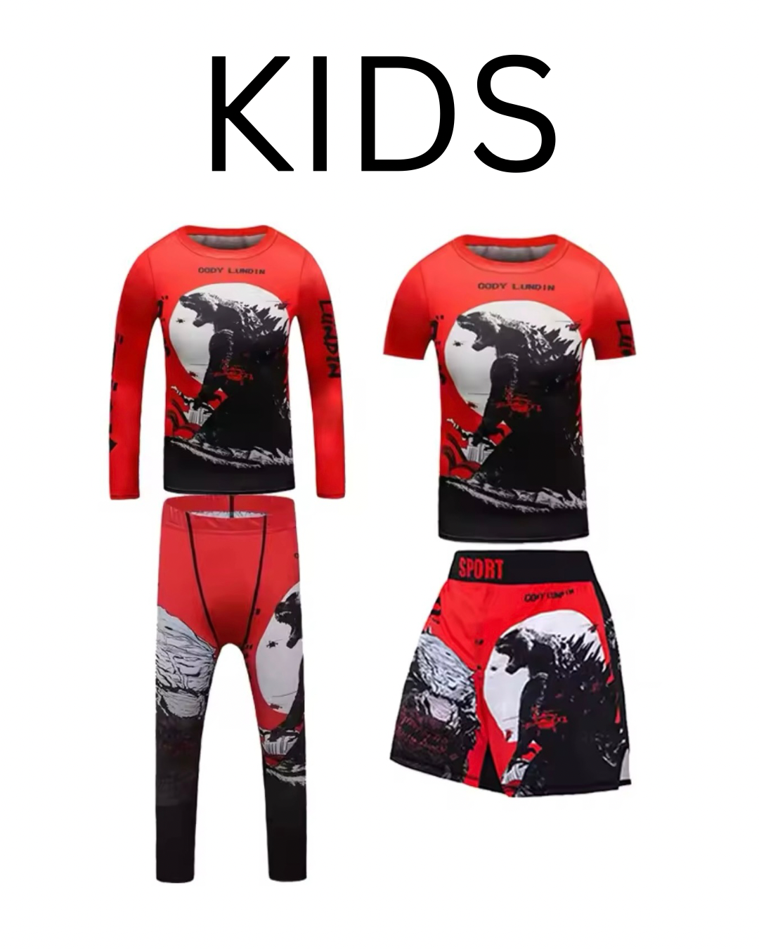 Godzilla Premium BJJ No Gi / MMA Set. Rash Guard, Shorts & Spats