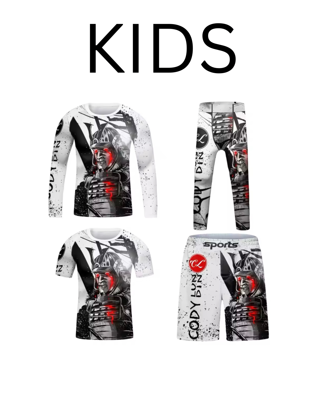Samurai Warrior Premium BJJ No Gi / MMA Set. Rash Guard, Shorts & Spats