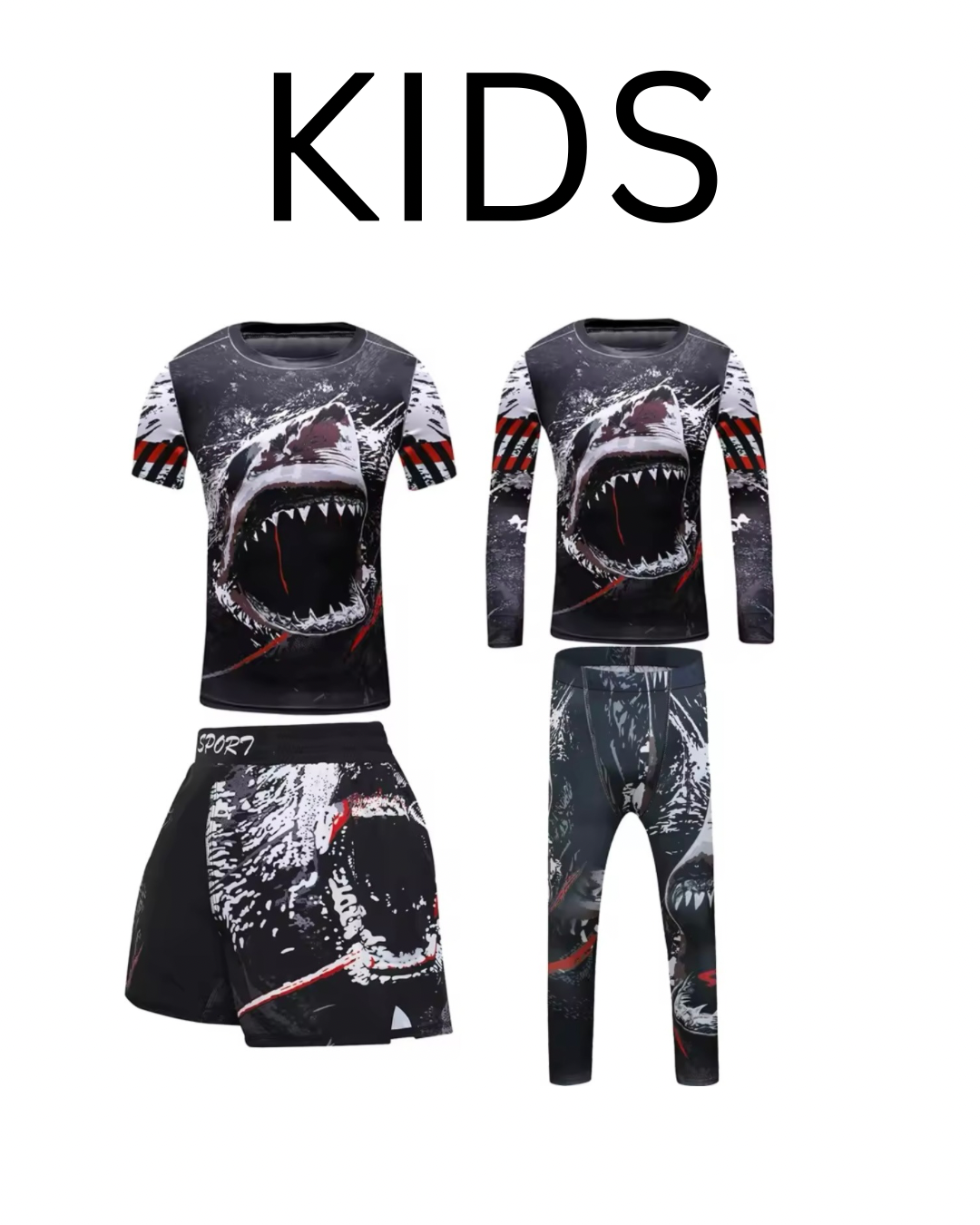 Shark Premium BJJ No Gi / MMA Set. Rash Guard, Shorts & Spats
