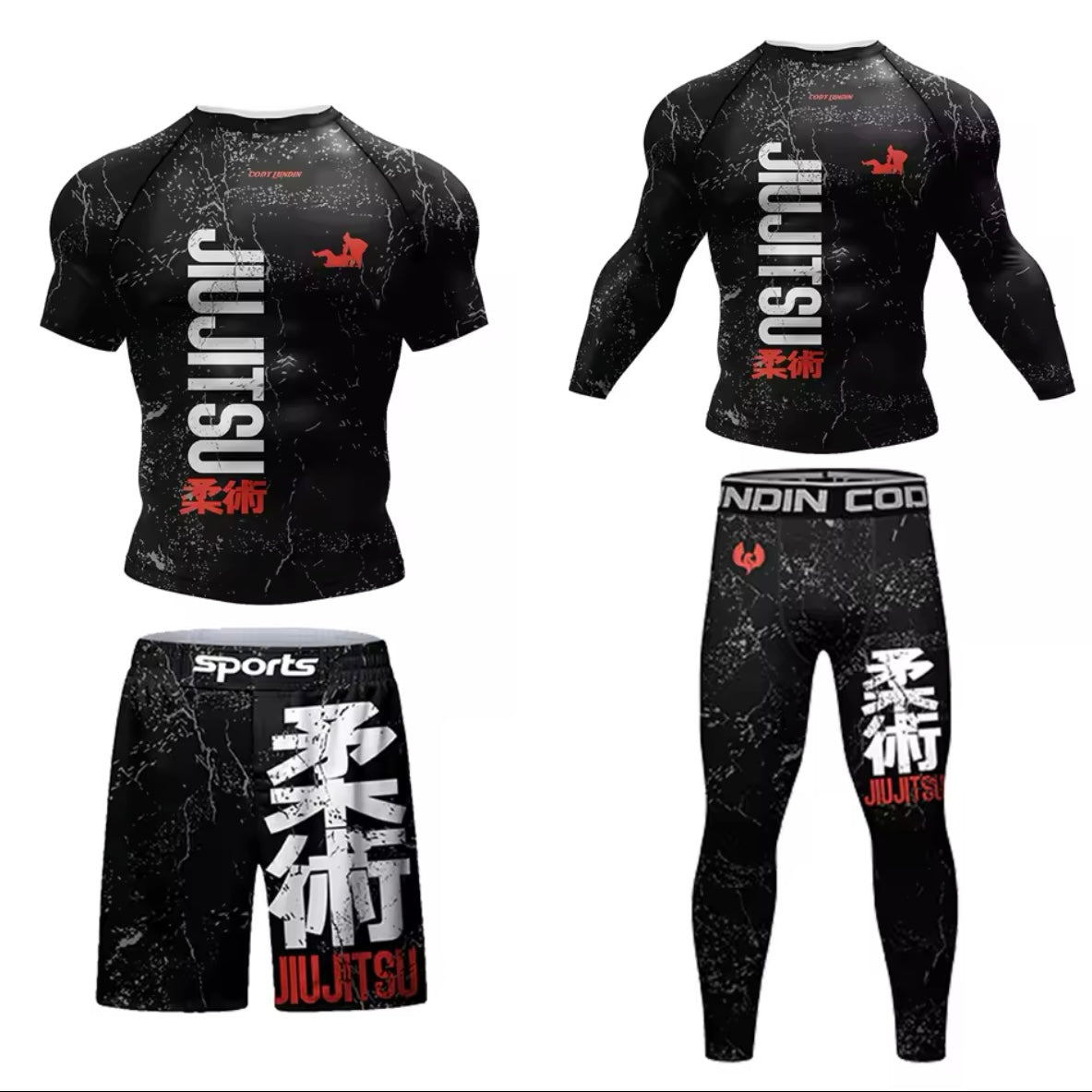 Jiu Jitsu Premium BJJ No Gi / MMA Set. Rash Guard, Shorts & Spats