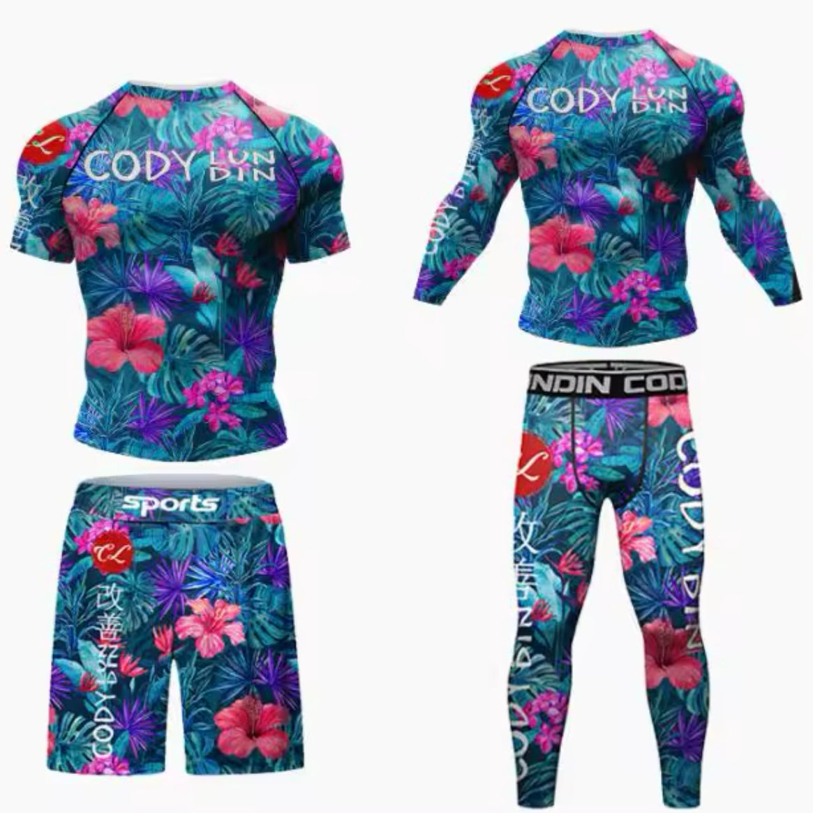 Flower Premium BJJ No Gi / MMA Set. Rash Guard, Shorts & Spats