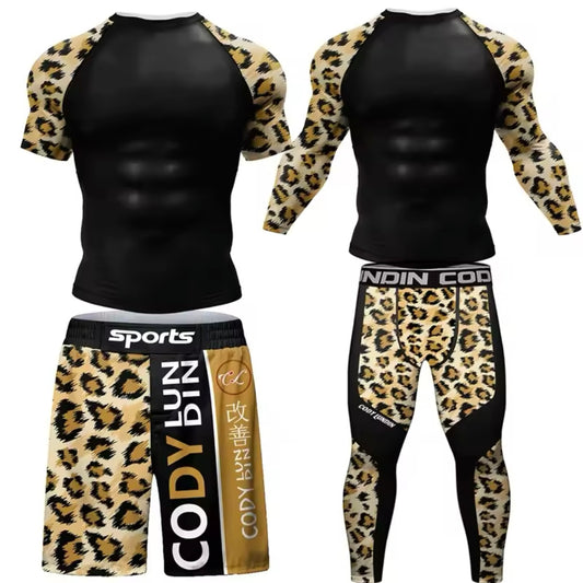 Leopard Premium BJJ No Gi / MMA Set. Rash Guard, Shorts & Spats