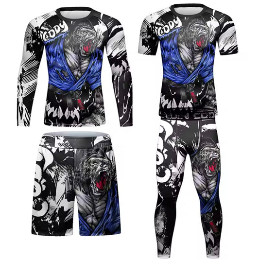 Gorilla Rage Premium BJJ No Gi / MMA Set. Rash Guard, Shorts & Spats