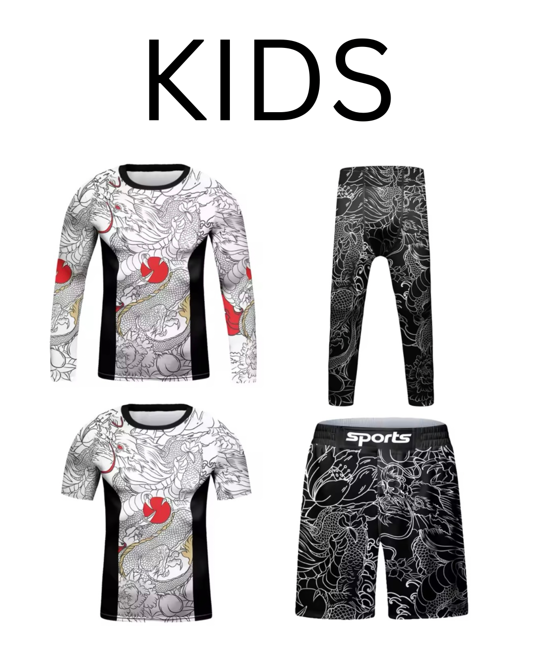 Dragon Roller Premium BJJ No Gi / MMA Set. Rash Guard, Shorts & Spats