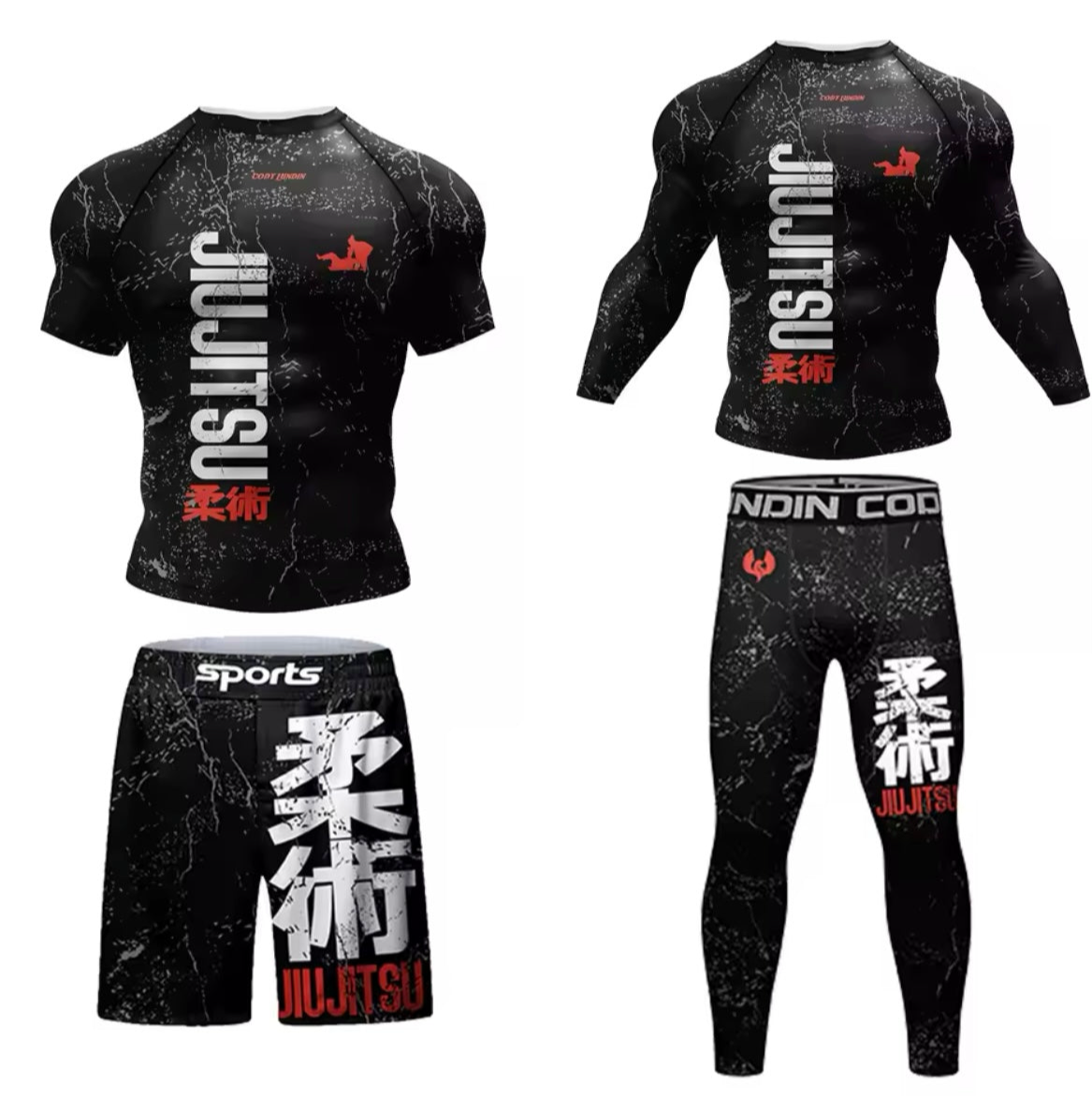 Jiu Jitsu Premium BJJ No Gi / MMA Set. Rash Guard, Shorts & Spats