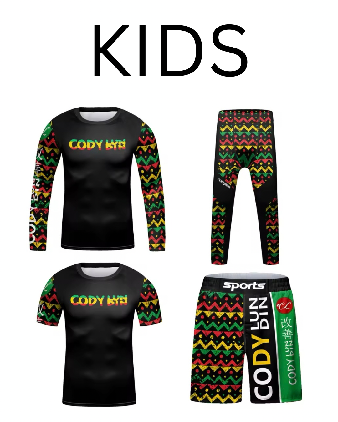 Reggae Premium BJJ No Gi / MMA Set. Rash Guard, Shorts & Spats