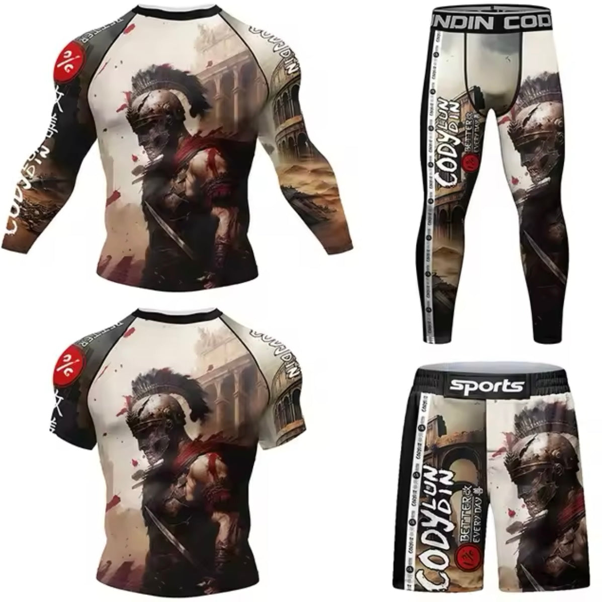 Gladiator Premium BJJ No Gi / MMA Set. Rash Guard, Shorts & Spats