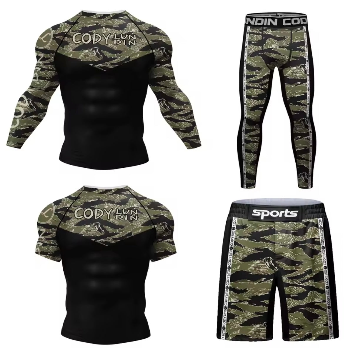 Green Canopy Premium BJJ No Gi / MMA Set. Rash Guard, Shorts & Spats