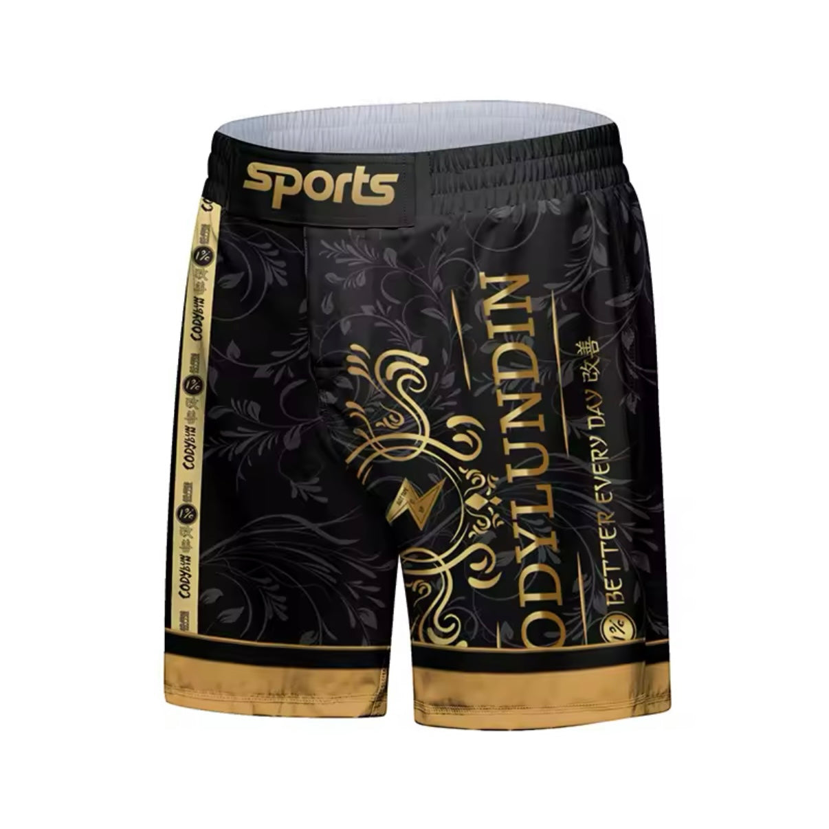 Black & Gold Premium BJJ No Gi / MMA Set. Rash Guard, Shorts & Spats