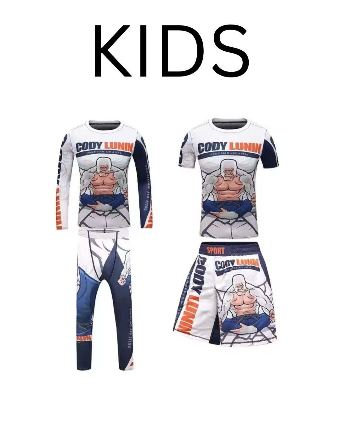 White Gorilla Premium BJJ No Gi / MMA Set. Rash Guard, Shorts & Spats