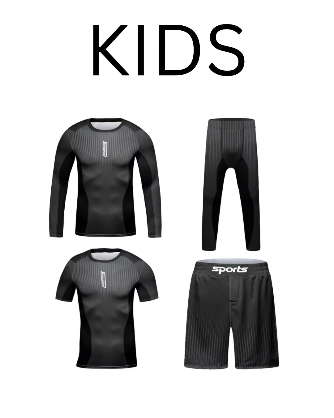 Black Premium BJJ No Gi / MMA Set. Rash Guard, Shorts & Spats