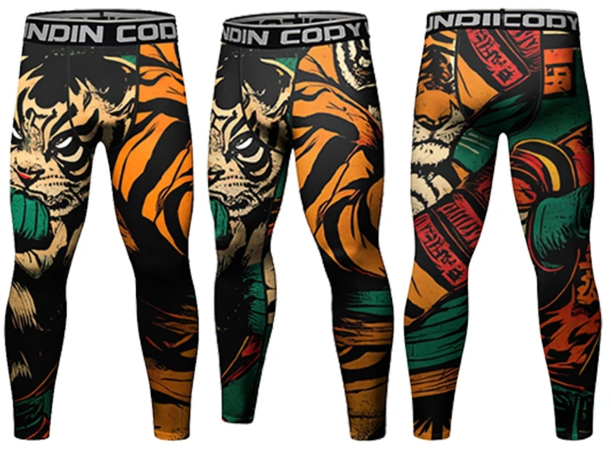 Fighting Tiger Premium Compression Spats for BJJ, MMA, Wrestling, CrossFit, Yoga, Running, Cycling, and More