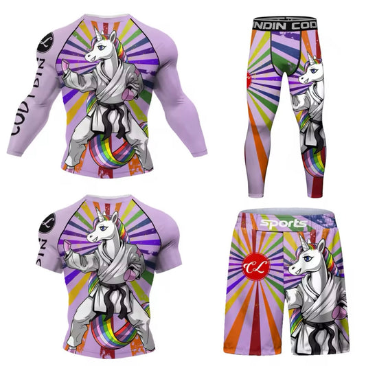 Unicorn Premium BJJ No Gi / MMA Set. Rash Guard, Shorts & Spats