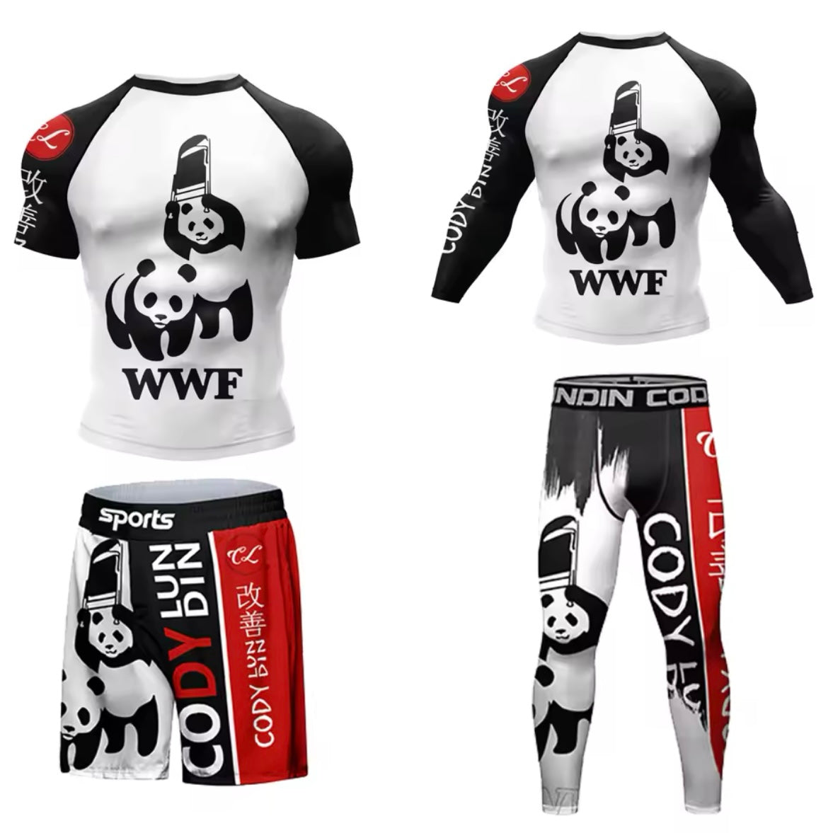 WWF Premium BJJ No Gi / MMA Set. Rash Guard, Shorts & Spats