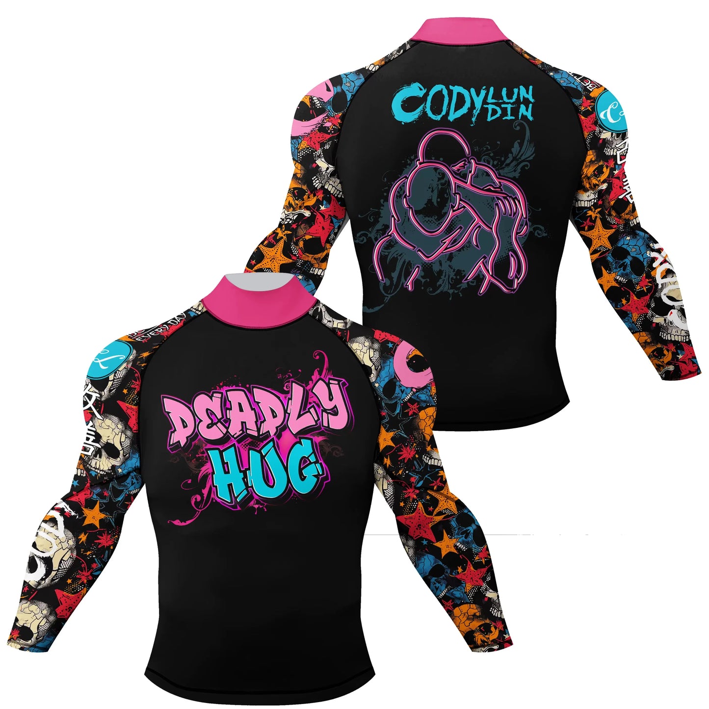 Deadly Hug Premium BJJ / MMA High Neck Rash Guard - LONG & SHORT SLEEVE VARIATIONS