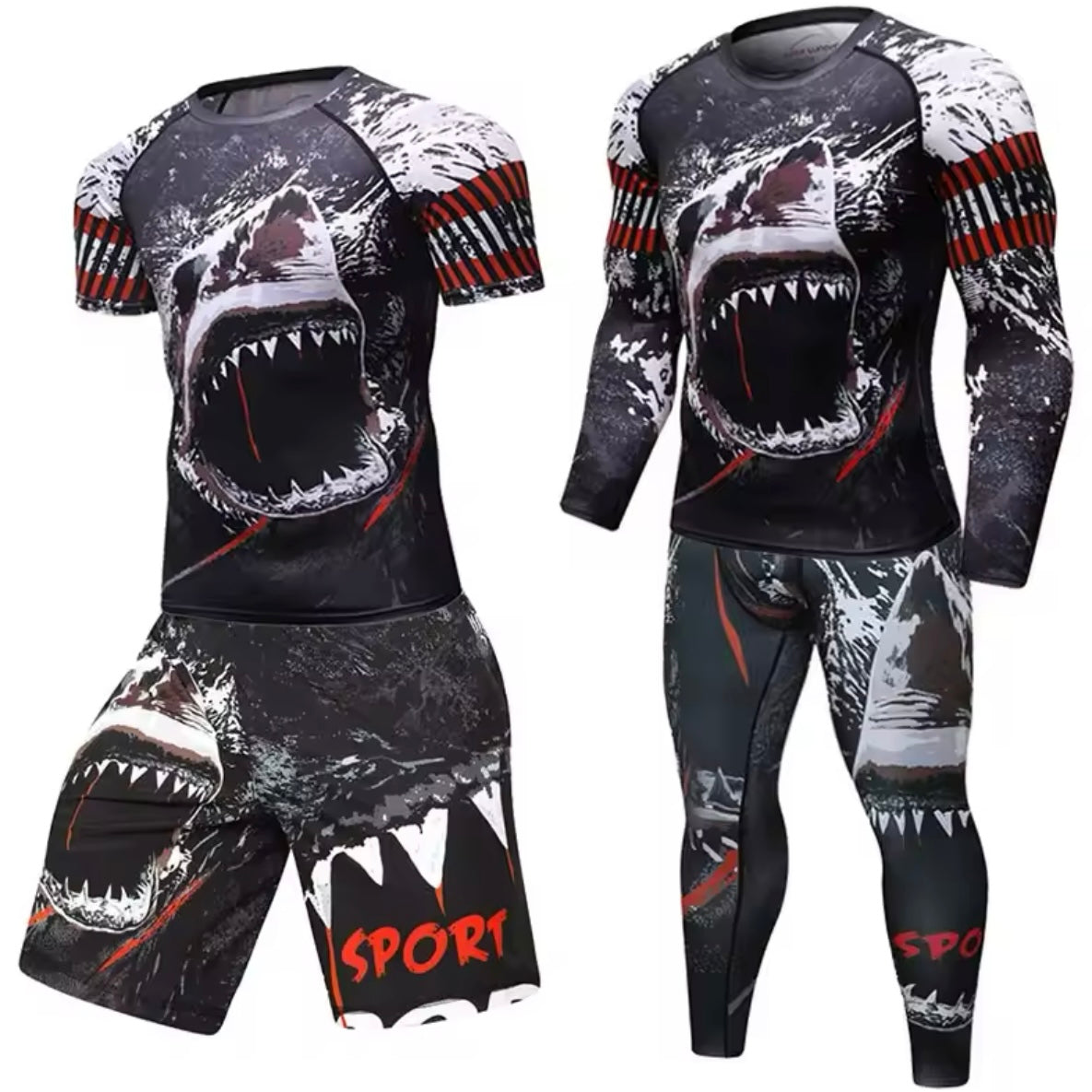 Shark Premium BJJ No Gi / MMA Set. Rash Guard, Shorts & Spats