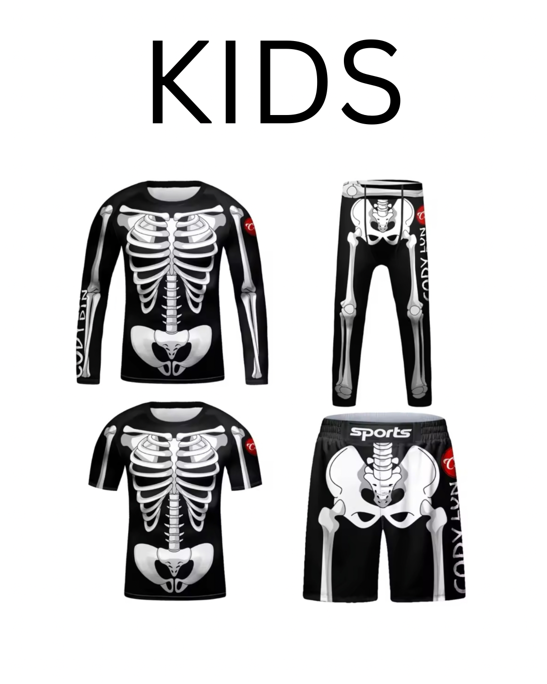 Skeleton Premium BJJ No Gi / MMA Set. Rash Guard, Shorts & Spats