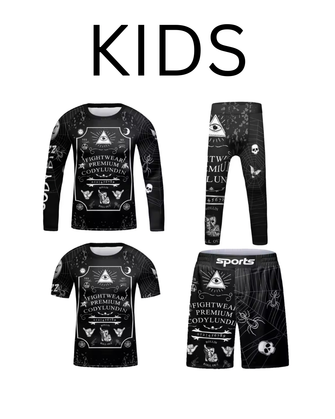 Ouija Premium BJJ No Gi / MMA Set. Rash Guard, Shorts & Spats