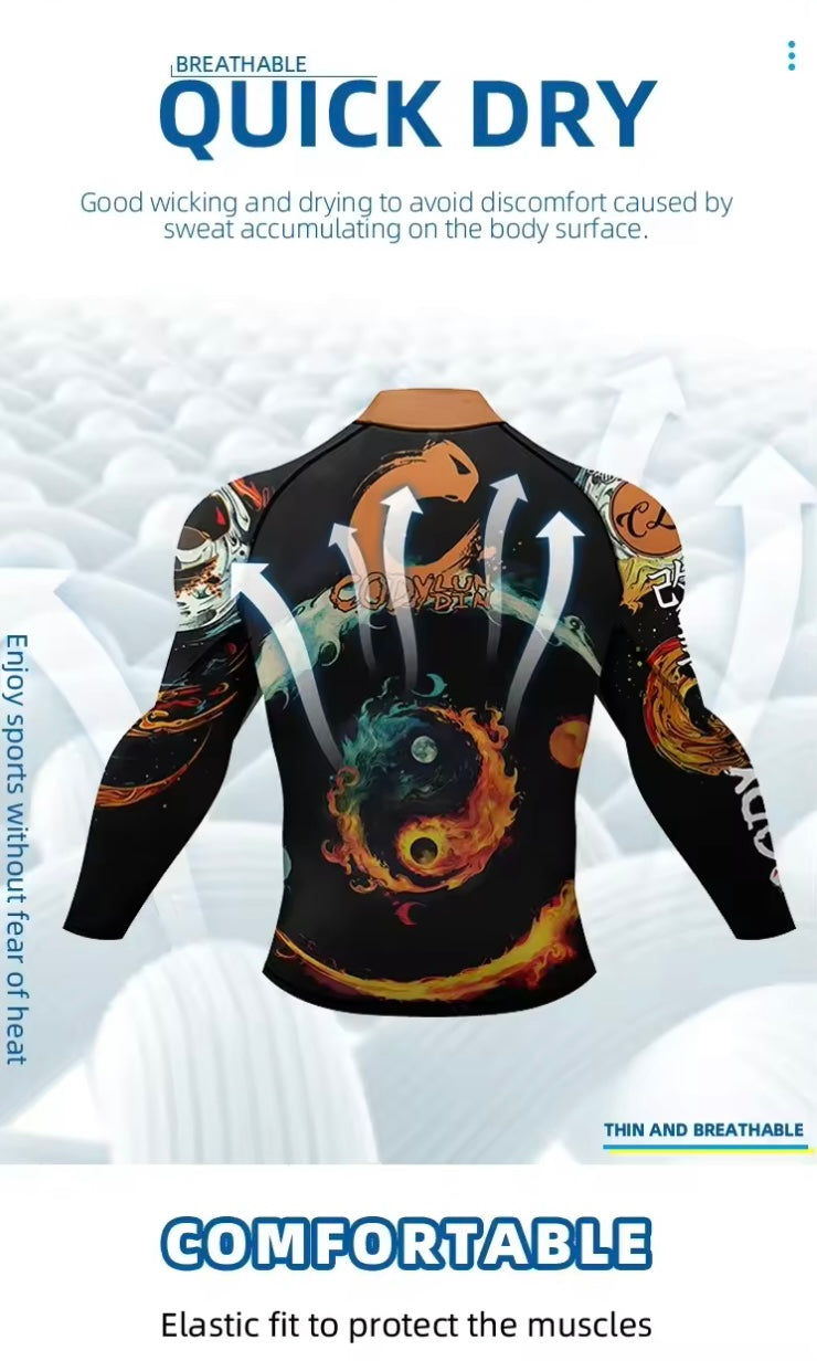 Fire Yin Yang Premium BJJ / MMA High Neck Rash Guard - LONG & SHORT SLEEVE VARIATIONS