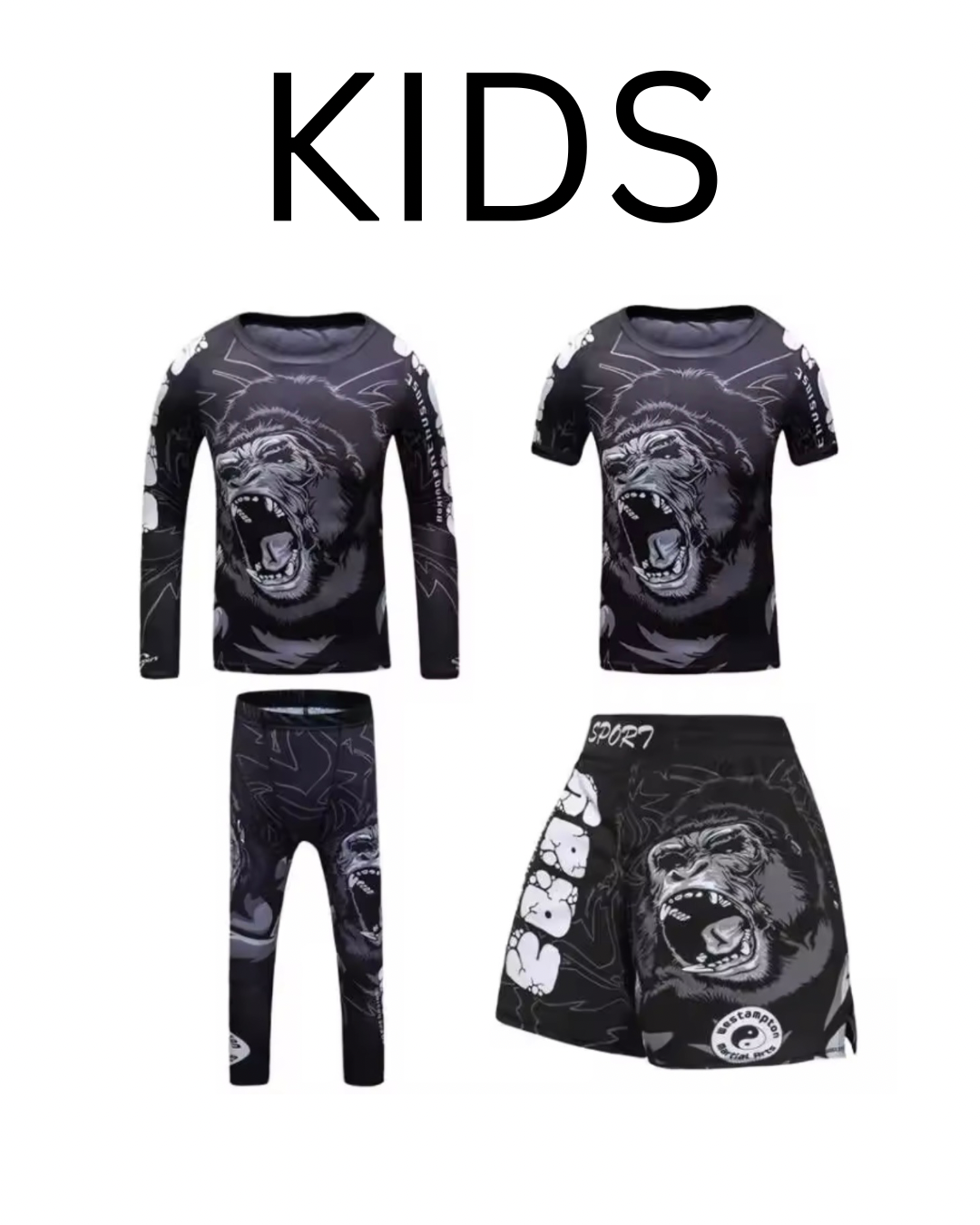 Gorilla Premium BJJ No Gi / MMA Set. Rash Guard, Shorts & Spats