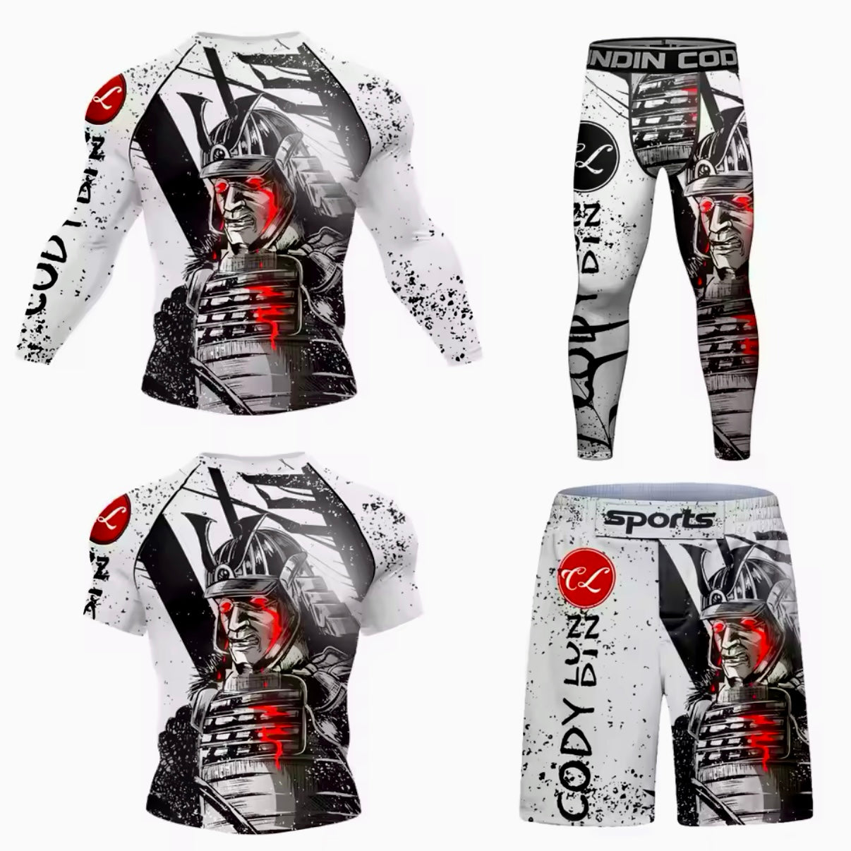Samurai Warrior Premium BJJ No Gi / MMA Set. Rash Guard, Shorts & Spats