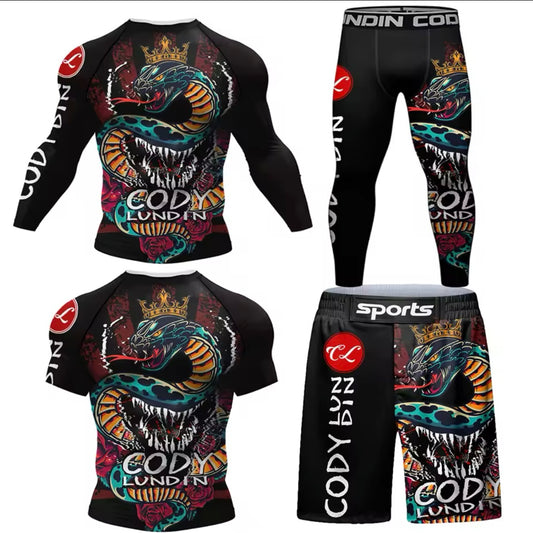 Snake King Premium BJJ No Gi / MMA Set. Rash Guard, Shorts & Spats