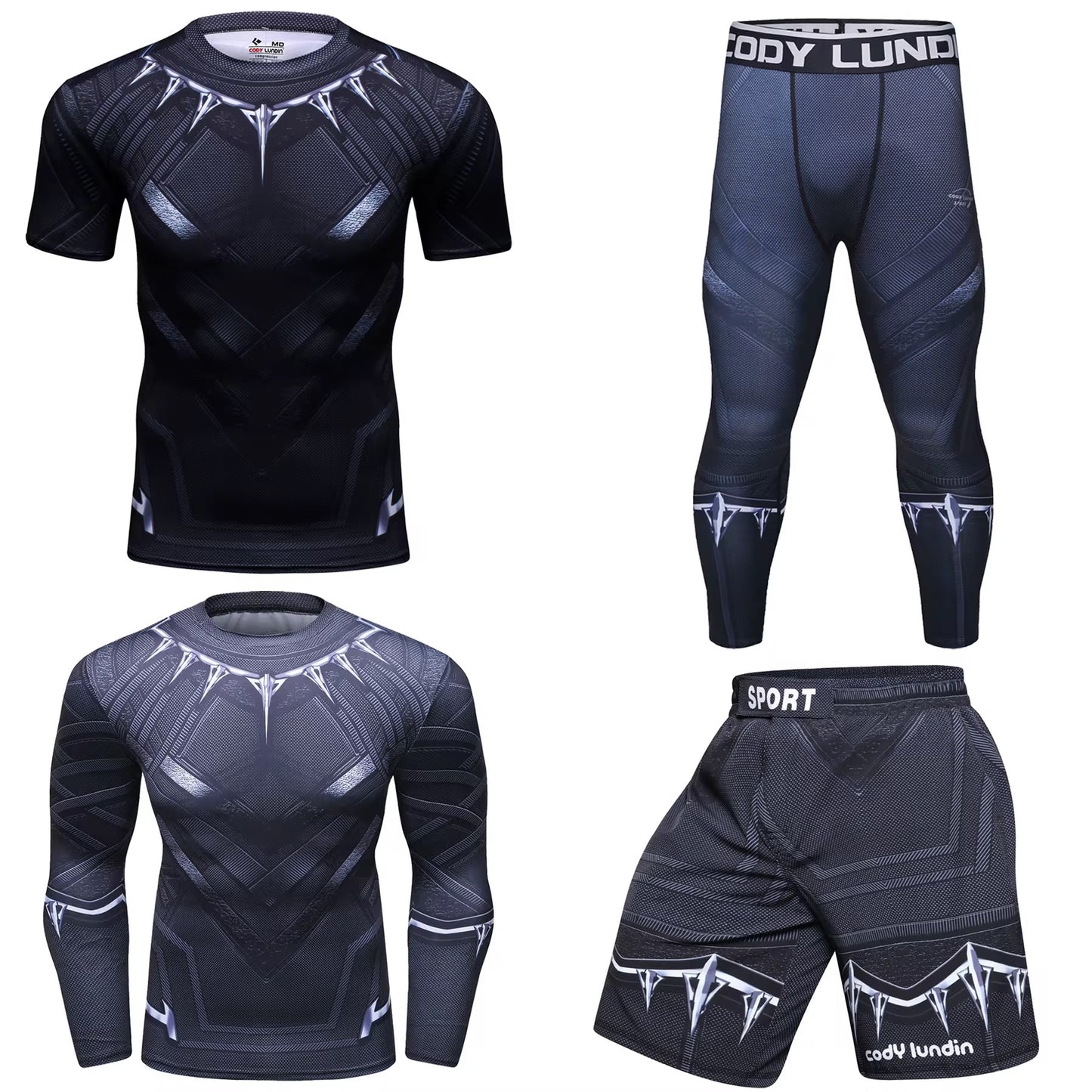 Black Panther Premium BJJ No Gi / MMA Set. Rash Guard, Shorts & Spats
