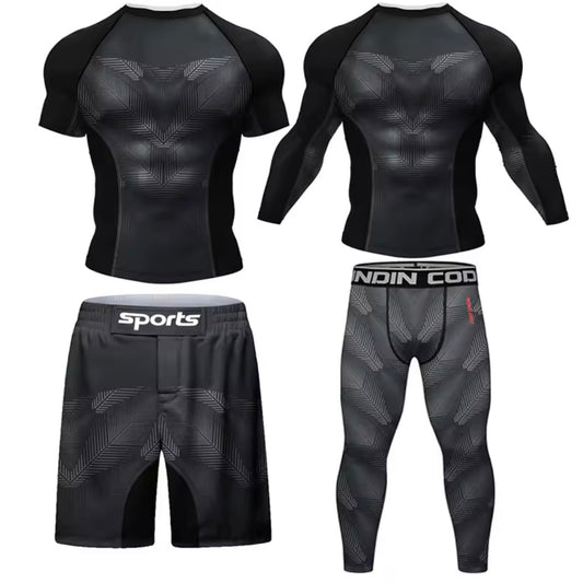 Dark Premium BJJ No Gi / MMA Set. Rash Guard, Shorts & Spats