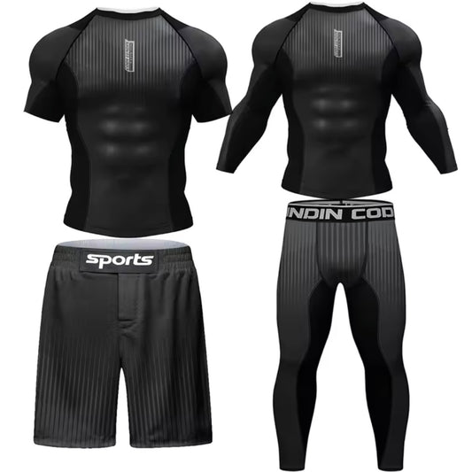 Black Premium BJJ No Gi / MMA Set. Rash Guard, Shorts & Spats