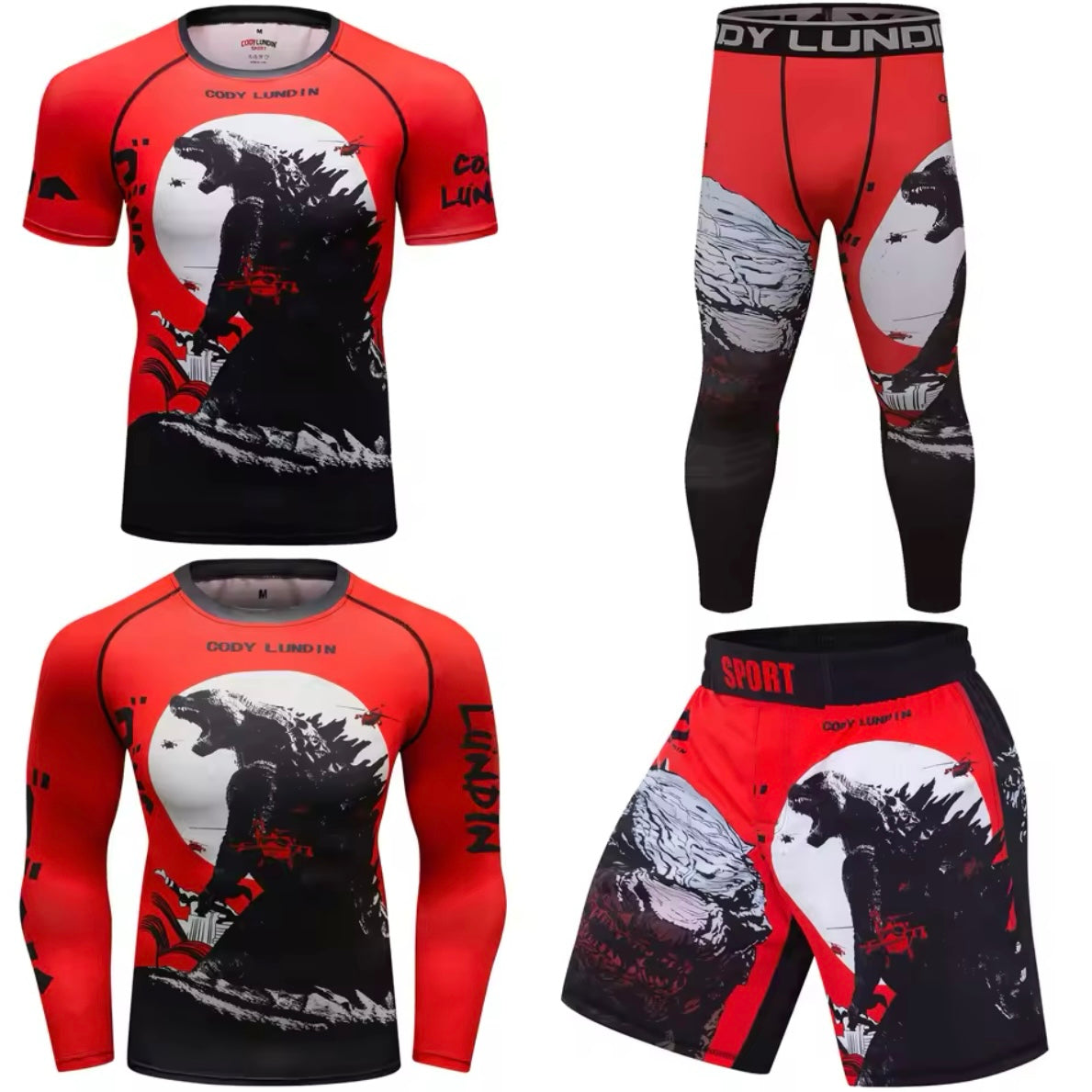 Godzilla Premium BJJ No Gi / MMA Set. Rash Guard, Shorts & Spats