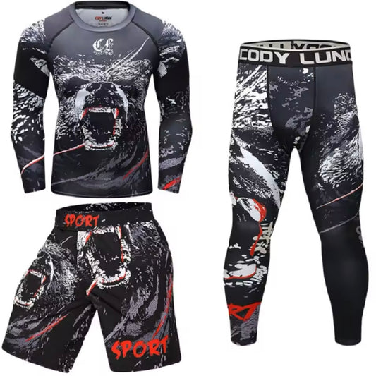 Bear Premium BJJ No Gi / MMA Set. Rash Guard, Shorts & Spats
