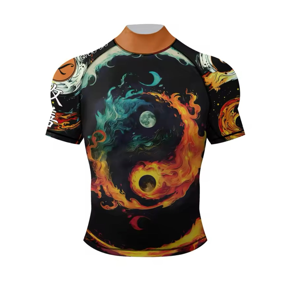 Fire Yin Yang Premium High Neck BJJ No Gi / MMA Set. Rash Guard, Shorts & Spats