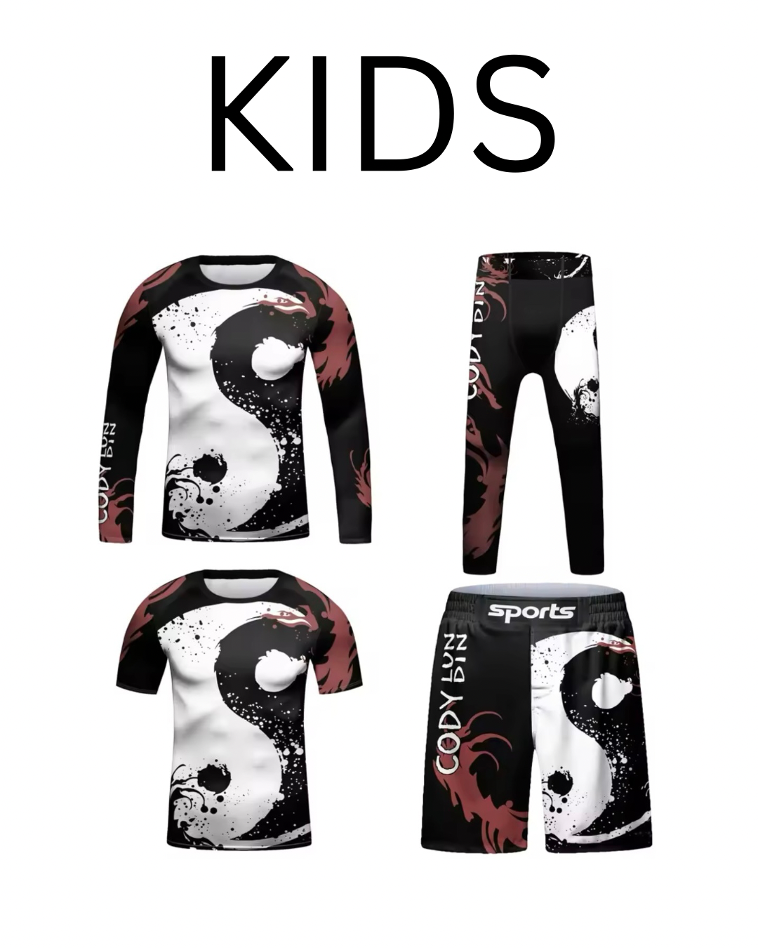Yin Yang Premium BJJ No Gi / MMA Set. Rash Guard, Shorts & Spats