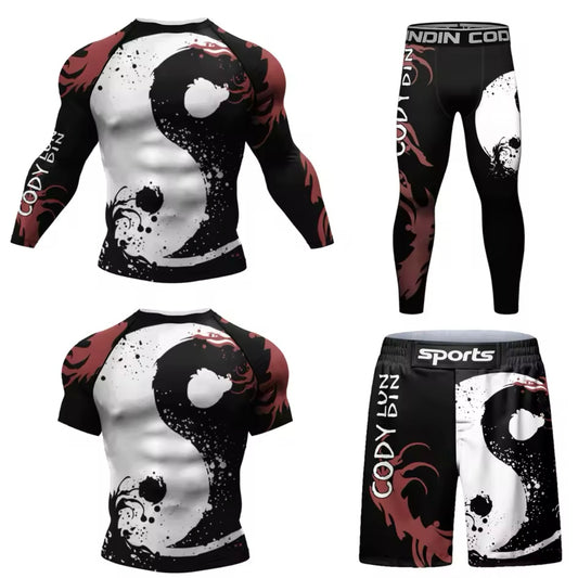 Yin Yang Premium BJJ No Gi / MMA Set. Rash Guard, Shorts & Spats
