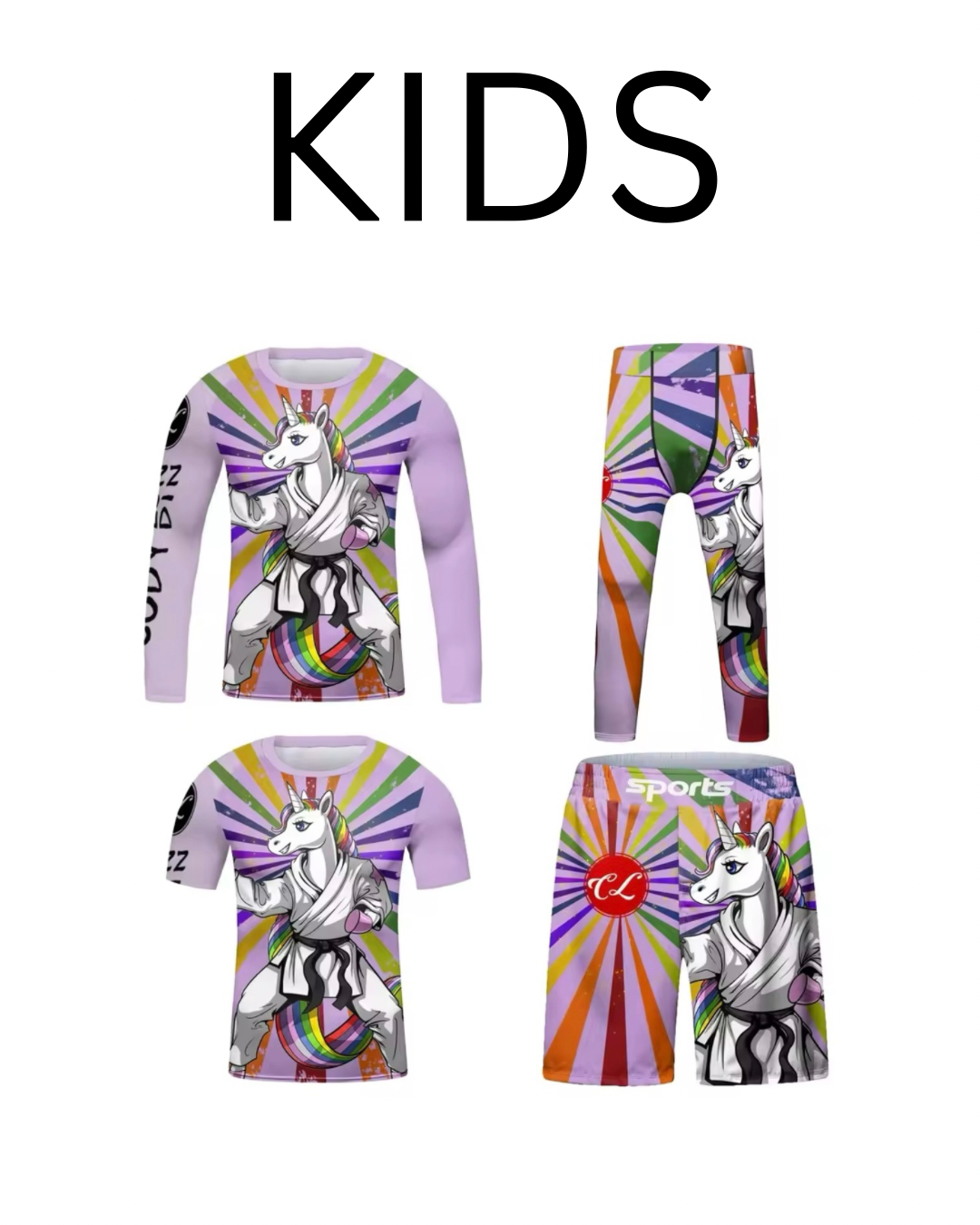 Unicorn Premium BJJ No Gi / MMA Set. Rash Guard, Shorts & Spats