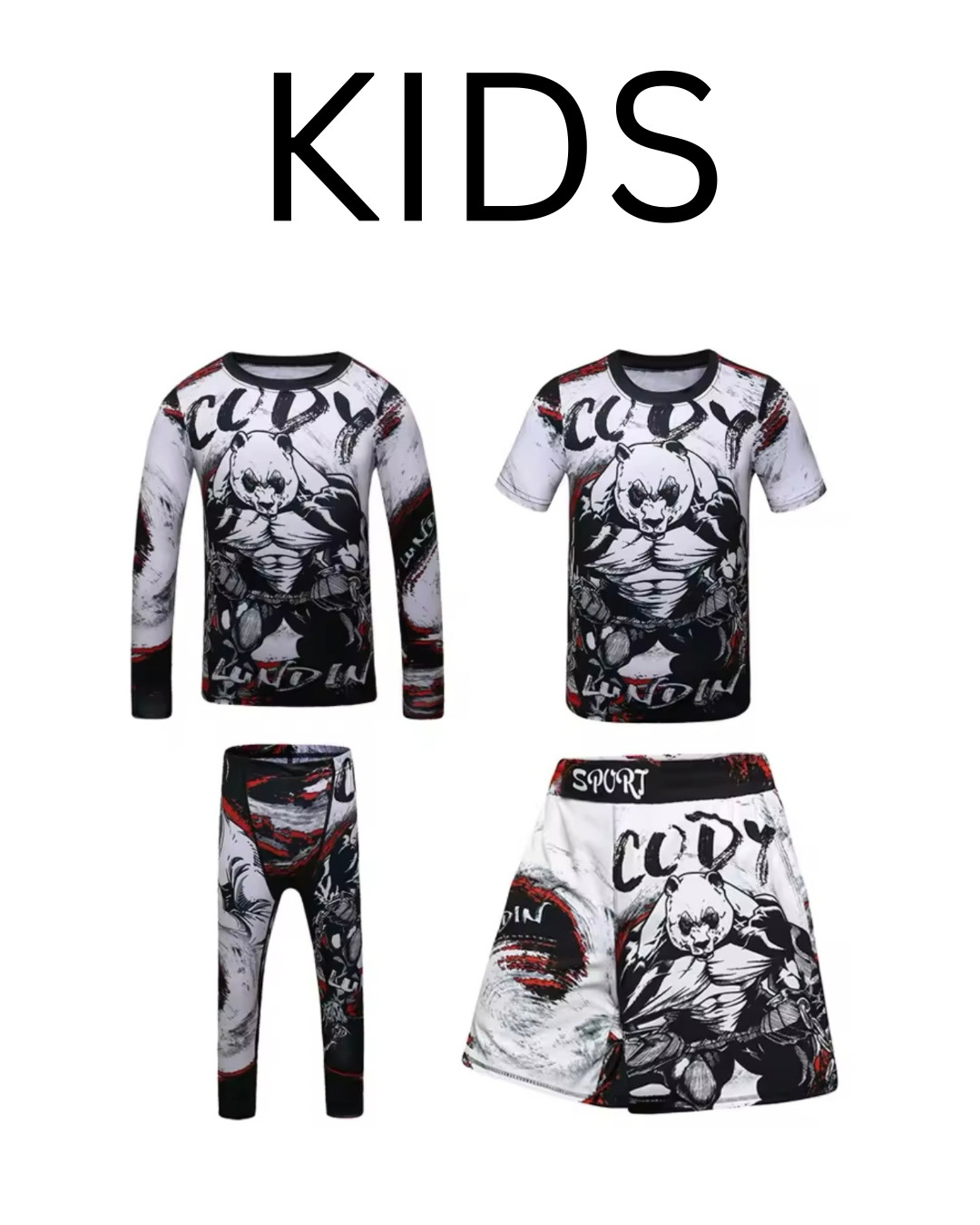 Panda Premium BJJ No Gi / MMA Set. Rash Guard, Shorts & Spats