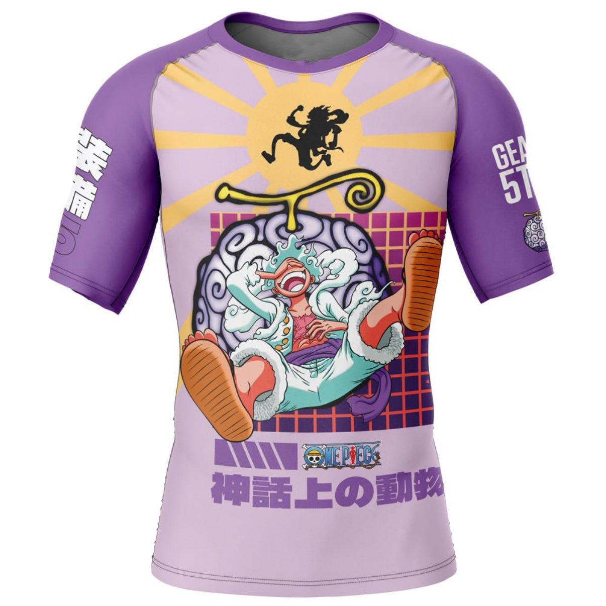 One Piece Sun God Nika Premium Short Sleeve Rash Guard