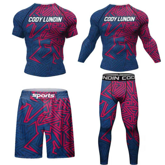 Abstract Geometric Premium BJJ No Gi / MMA Set. Rash Guard, Shorts & Spats