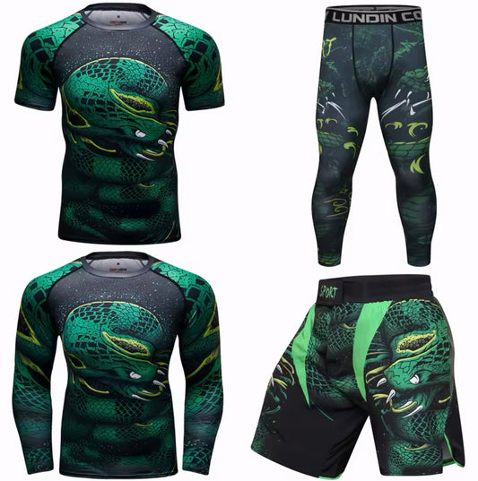 Snake Premium BJJ No Gi / MMA Set. Rash Guard, Shorts & Spats