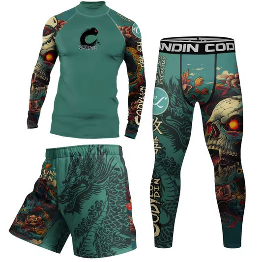 Skull & Dragon Premium BJJ No Gi / MMA Set. Rash Guard, Shorts & Spats