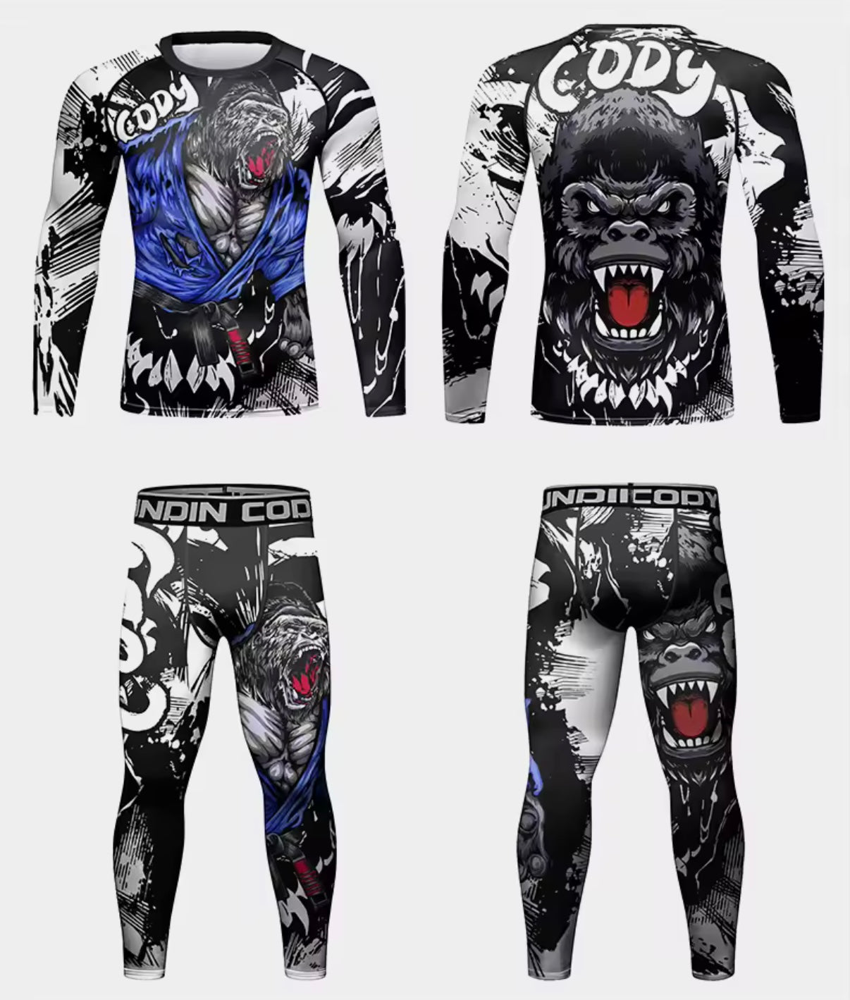 Gorilla Rage Premium BJJ No Gi / MMA Set. Rash Guard, Shorts & Spats