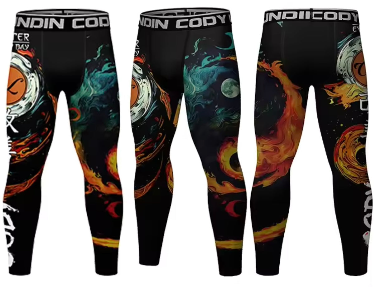 Fire Yin Yang Premium Compression Spats For BJJ, MMA, Wrestling, CrossFit, Yoga, Running, Cycling, and More